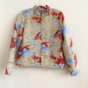 Analogy Colorful Jacket Crinkle Floral Full Zip Long‎ Sleeve Womens Size Medium